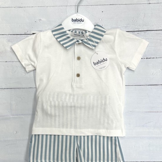 BABIDU  BLUE AND WHITE SHORT SET OLDER BOY