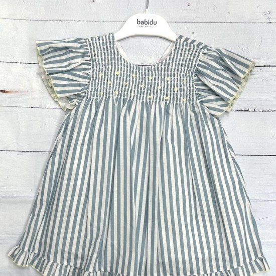 BABIDU SMOCK BLUE AND WHITE OLDER GIRL DRESS 