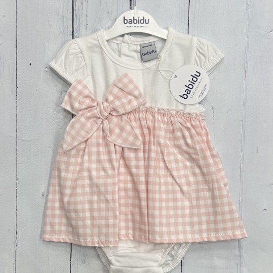 Babidu pink gingham short sleeve dress