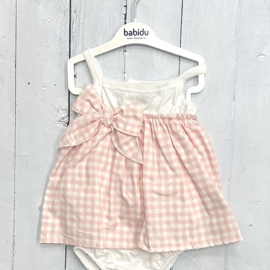 BABIDU PINK GINGHAM STRAP SLEEVE DRESS