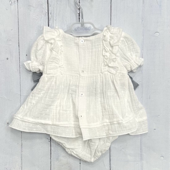 Babidu white with grey bow detailed dress