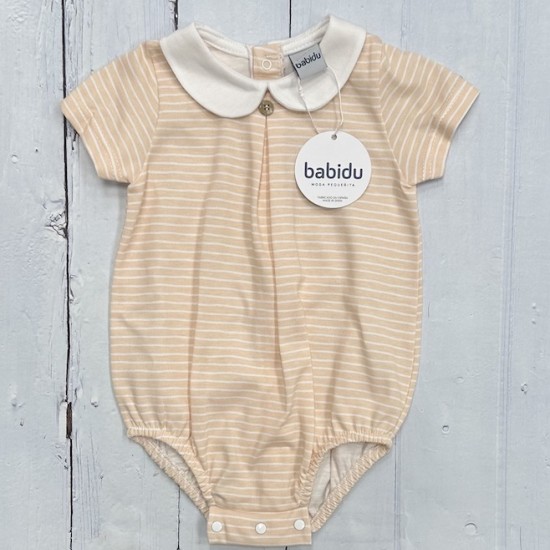 Babidu peach and white striped romper