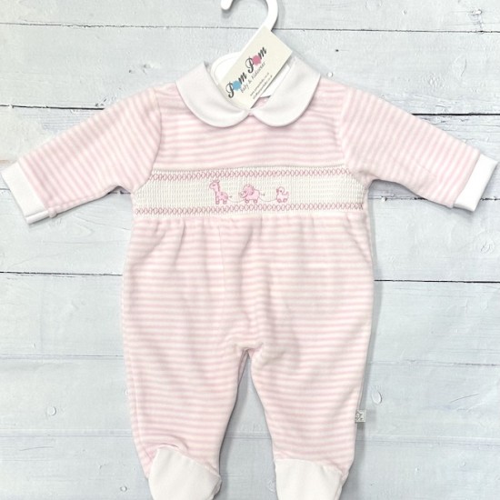 Dandelion pink striped velour babygrow