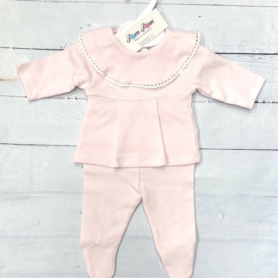 Pink over sized collar cotton two piece.