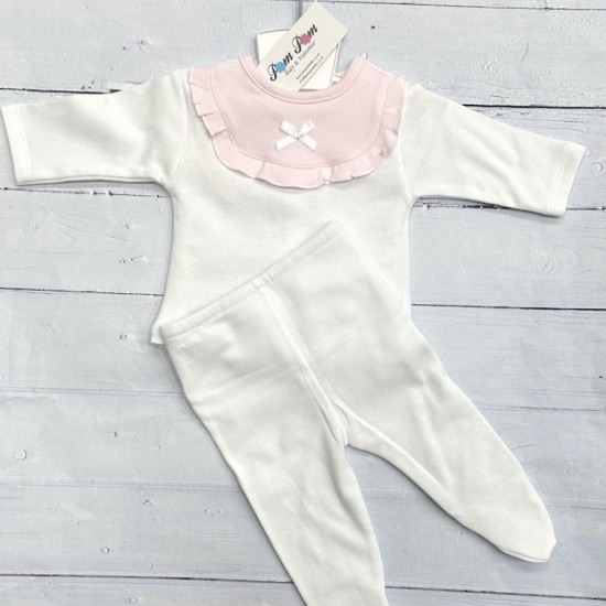 White two piece with pink bib design set