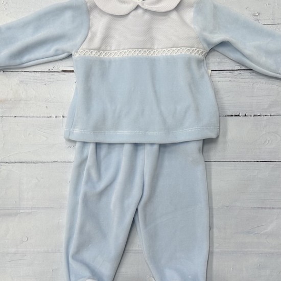 Blue with white chest velour two piece.