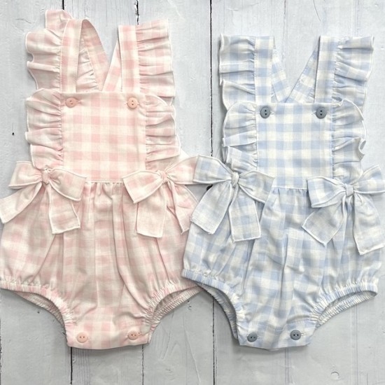 Blue and pink gingham romper