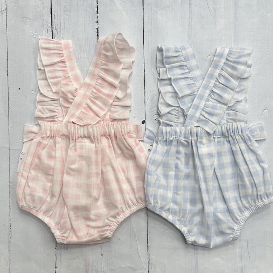 Blue and pink gingham romper