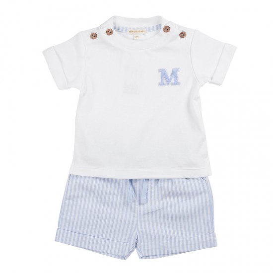 MINTINI BLUE AND WHITE STRIPED SHORT SET round neck