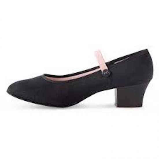 1st Position Black Cuban Heel Canvas Character Shoe - 