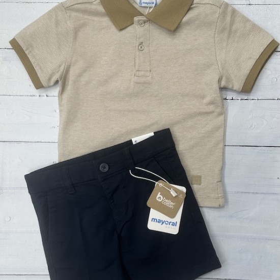 Mayoral tan and navy shorts set