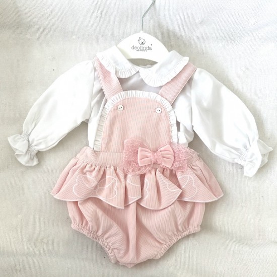 Deolinda pink cord bow dungaree set