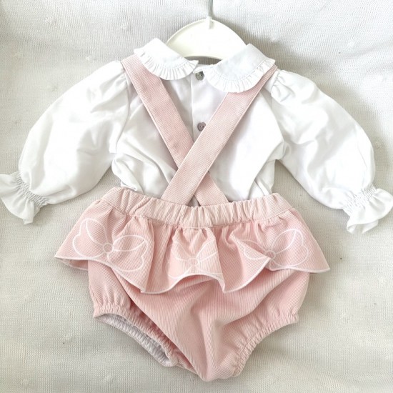 Deolinda pink cord bow dungaree set