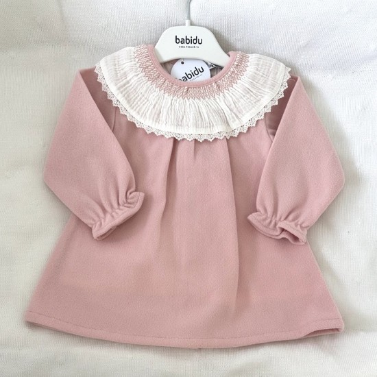 Babidu dusty pink dress with frill neck