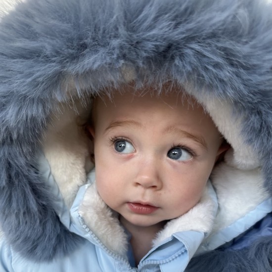 BABY BOY BLUE PUFFER COAT WITH FAUX FUR HOOD