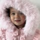 GIRL PINK PUFFER COAT WITH FAUX FUR HOOD AND BOW