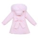 GIRL PINK PUFFER COAT WITH FAUX FUR HOOD AND BOW