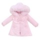 GIRL PINK PUFFER COAT WITH FAUX FUR HOOD AND BOW