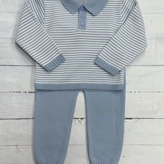 Blue striped knitted trouser set