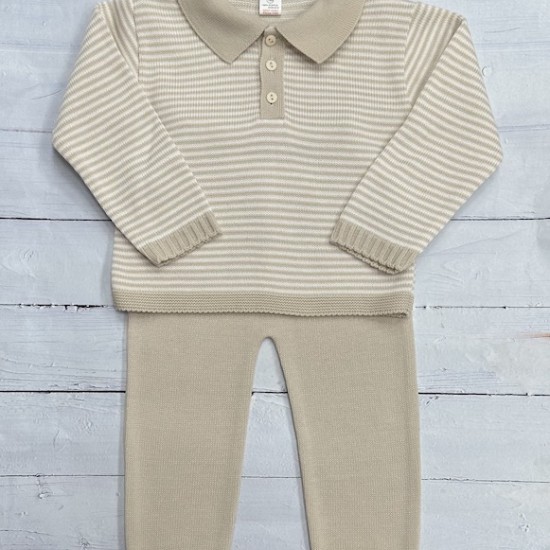 Oatmeal striped knitted trouser suit