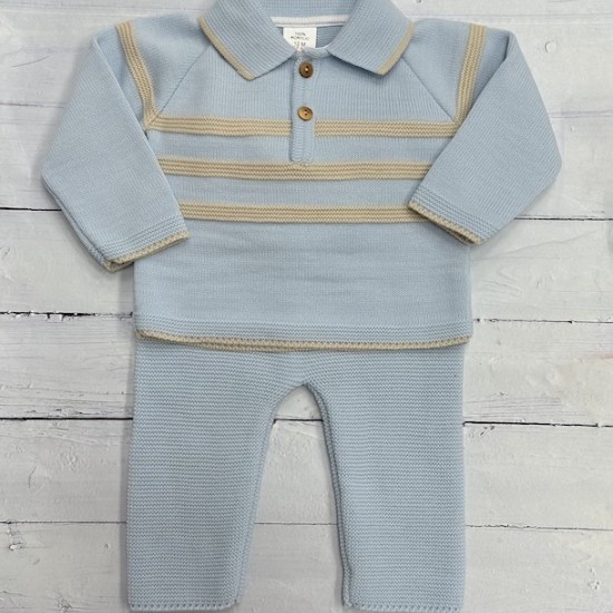 Blue and oatmeal panel knit trouser set