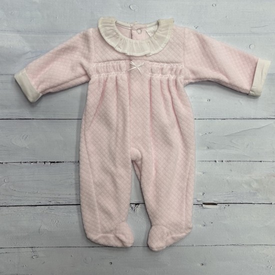 Pink velour smock babygrow