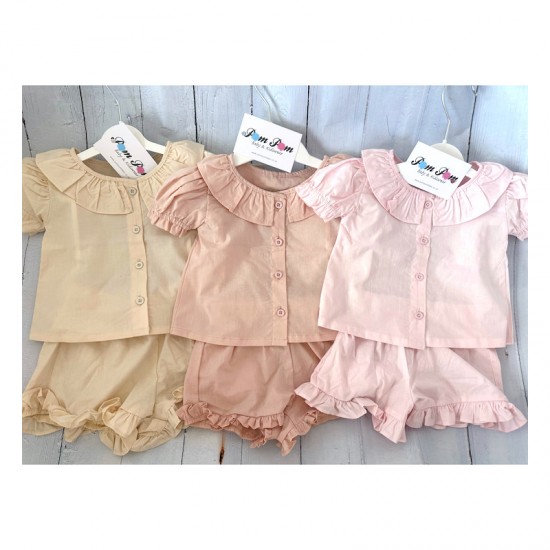 Linen t-shirt and short frill set