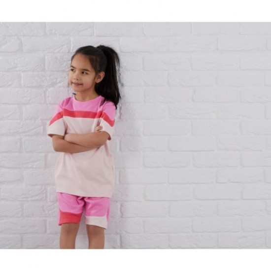 Colour Block T-Shirt & Shorts Set In Pink Paradise