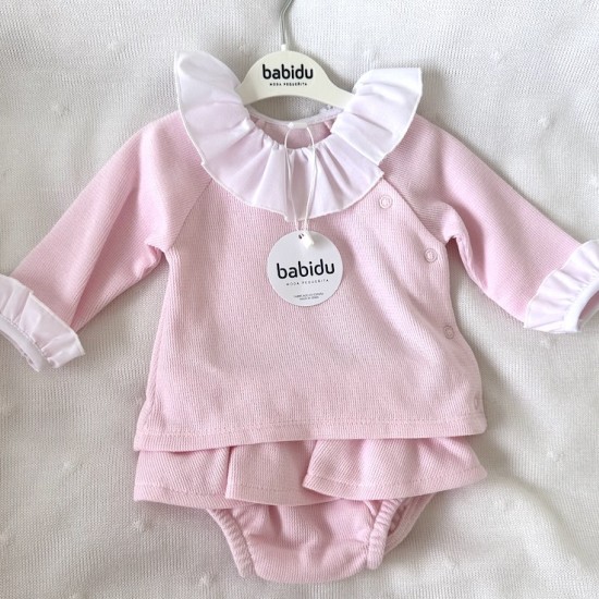 Babidu - pink cotton jam pant set with oversized frill