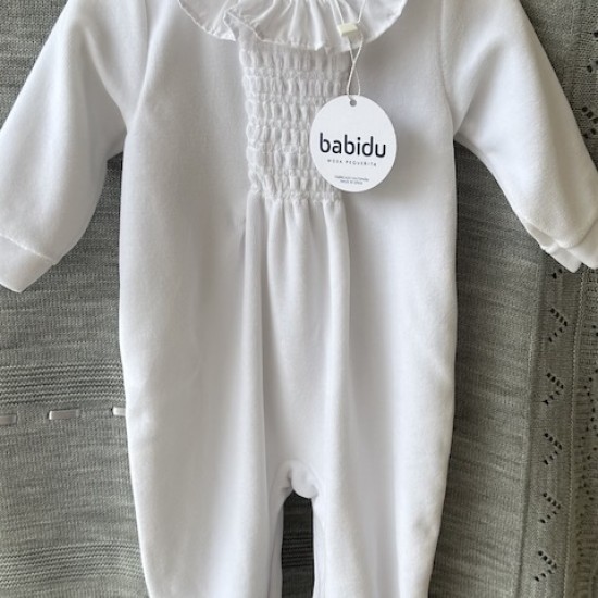 Babidu white smock babygrow with ruffle collar