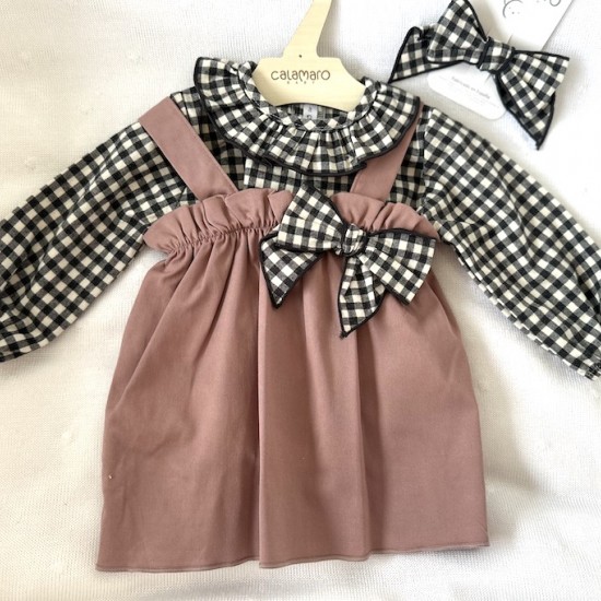 cala checked dusky rose dress