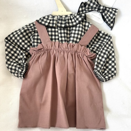 cala checked dusky rose dress