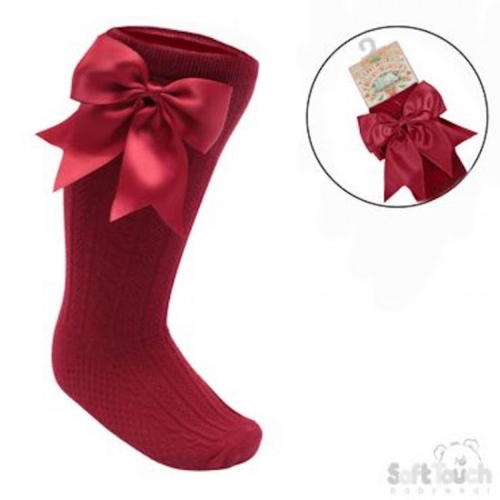 KNEE LENGTH SOCKS with SATIN BOW -- BURGUNDY