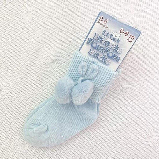 Blue Pom Pom Ankle Socks